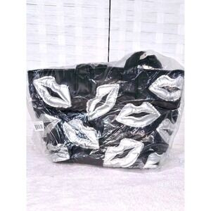 Wildfox Black Tote‎ Bag Silver Lips Puffy Quilted Novelty Carryall